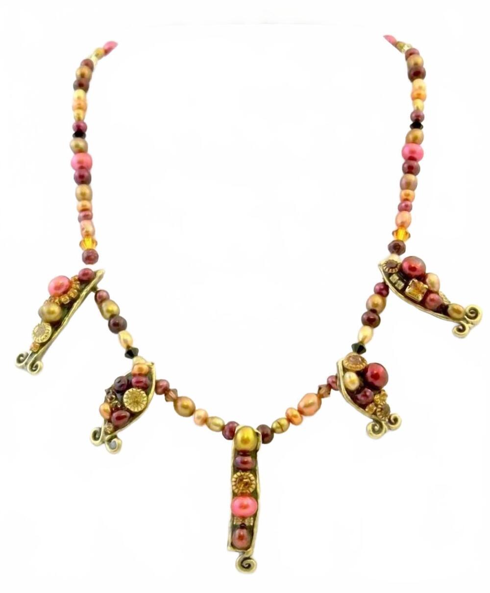 NEW MICHAL GOLAN women's pearl fish pendant necklace in bronze multi